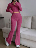 Damen Modisches Strick-Set mit cropped Oberteil und weitem Hosen