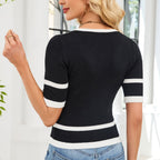 Damen modisches Strickoberteil mit trendy Zierknöpfen R&B