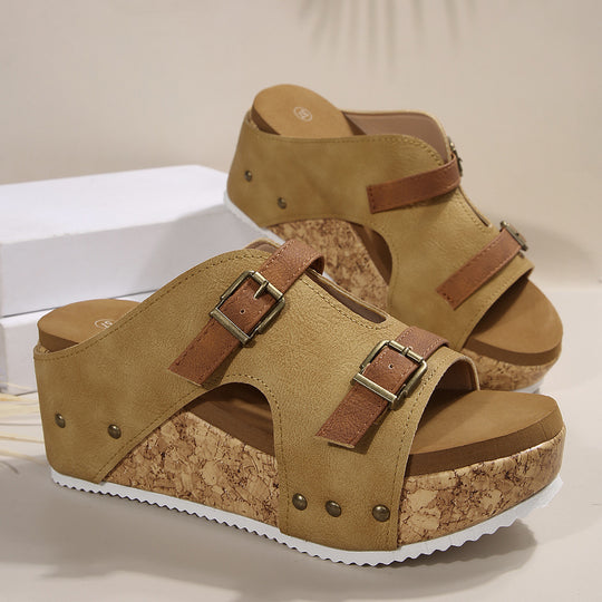 Damen Wedge-Sandalen mit verstellbarem Doppelschnallen-Design R&B