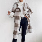 Damen Plüschige Karojacke im Oversized-Stil mit Knopfleiste R&B