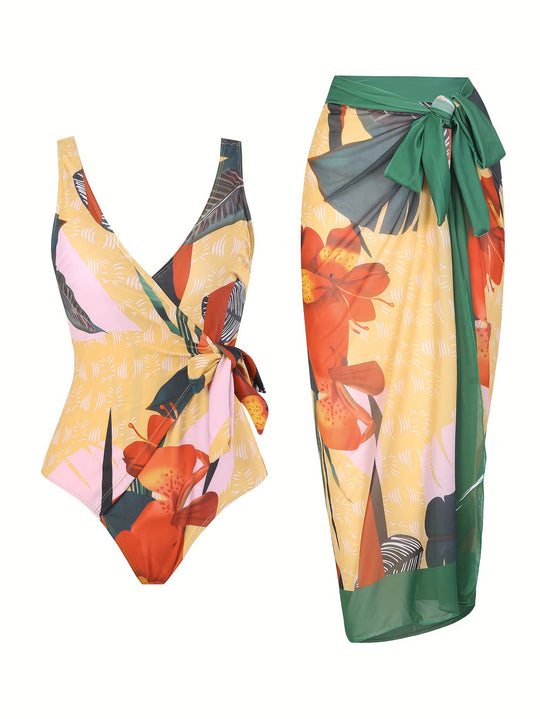 Damen Einteiliger Badeanzug mit elegantem Wickelrock R&B