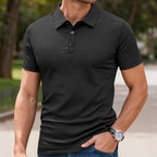 Herren nan strukturiertes Mikrojacquard-Poloshirt mit schlanker Passform und elastischem Komfortstretch R&B