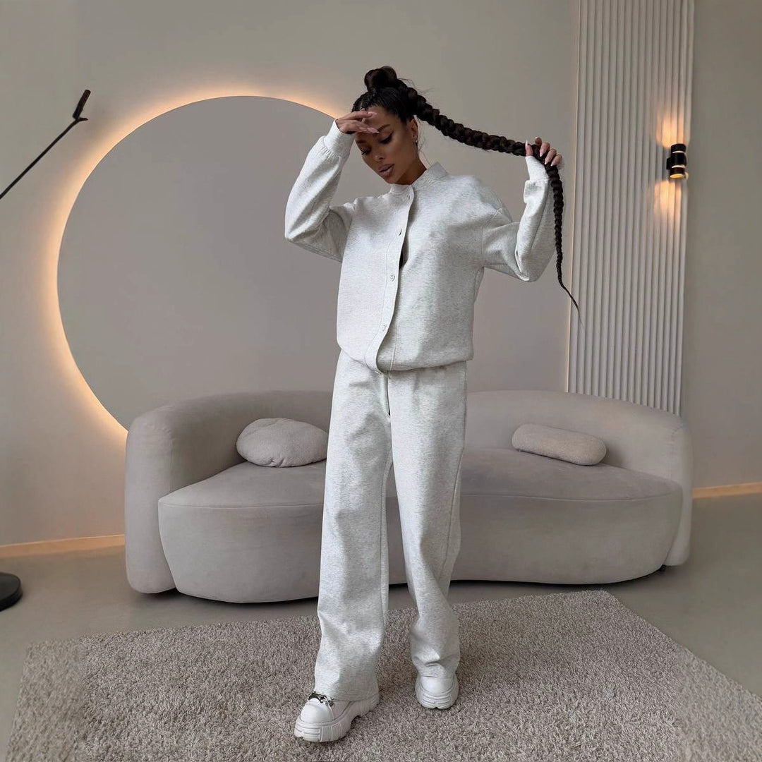 Damen elegantes und komfortables Freizeit-Set mit Knopfleiste und weitem Schnitt R&B