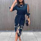 Damen Wickelkleid mit dekorativen Ärmeln und floralem Saum R&B
