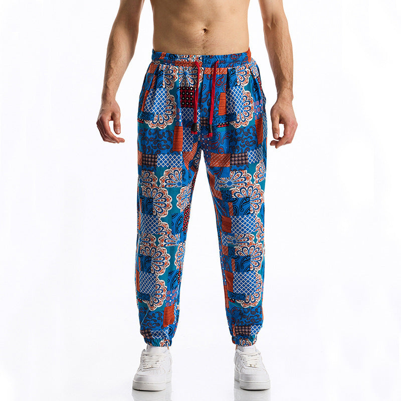Herren lockere Freizeithose mit buntem Muster und elastischem Bund R&B