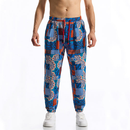 Herren lockere Freizeithose mit buntem Muster und elastischem Bund R&B