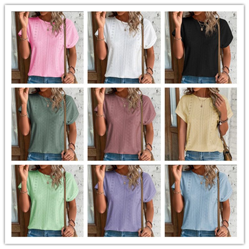 Damen Atmungsaktives Rundhals-T-Shirt mit Lochmuster R&B