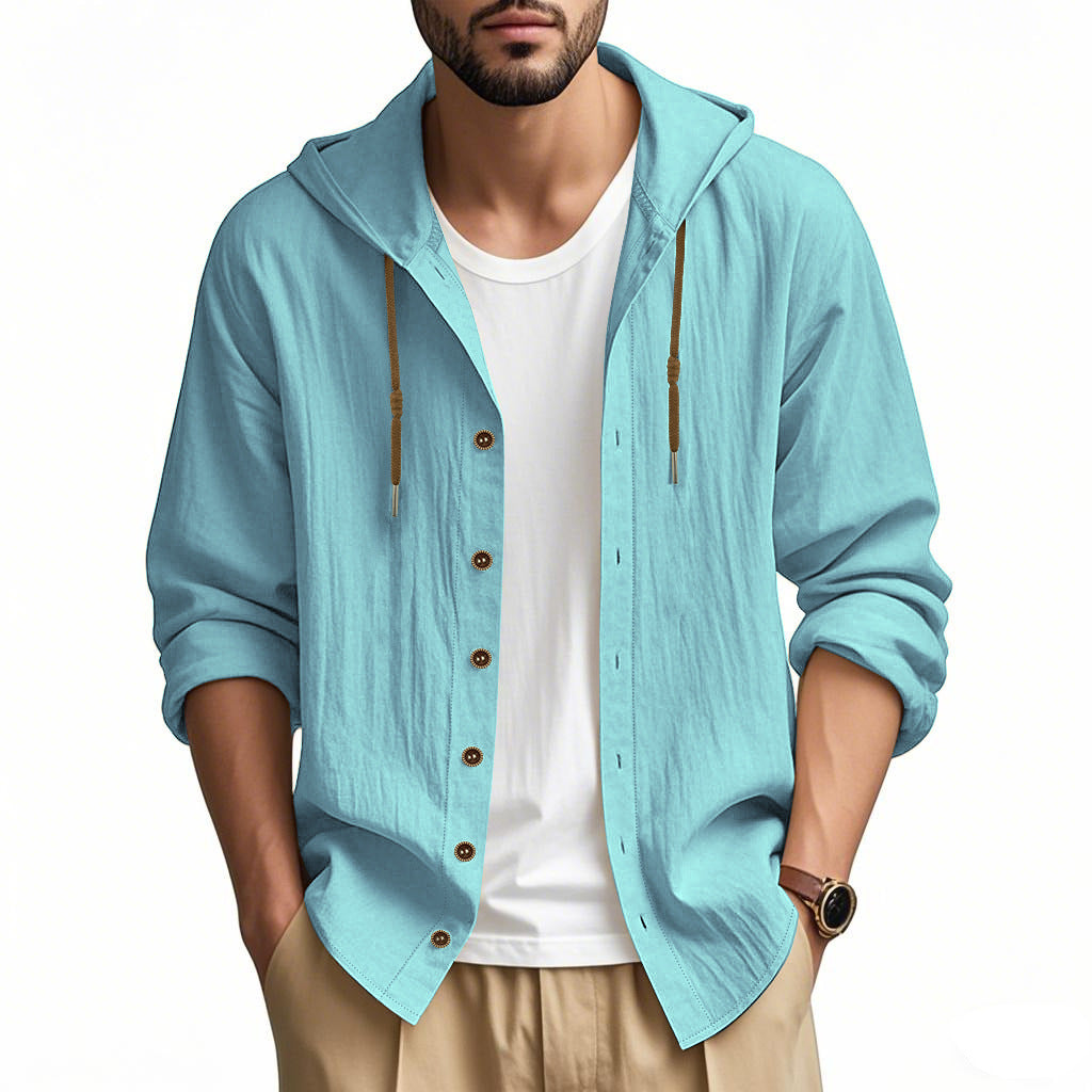Herren lässige Kapuzenshirtjacke mit Knopfleiste und praktischen Taschen R&B