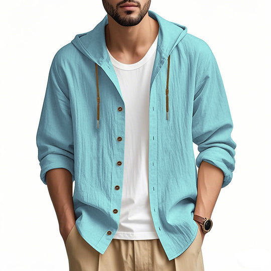 Herren lässige Kapuzenshirtjacke mit Knopfleiste und praktischen Taschen R&B