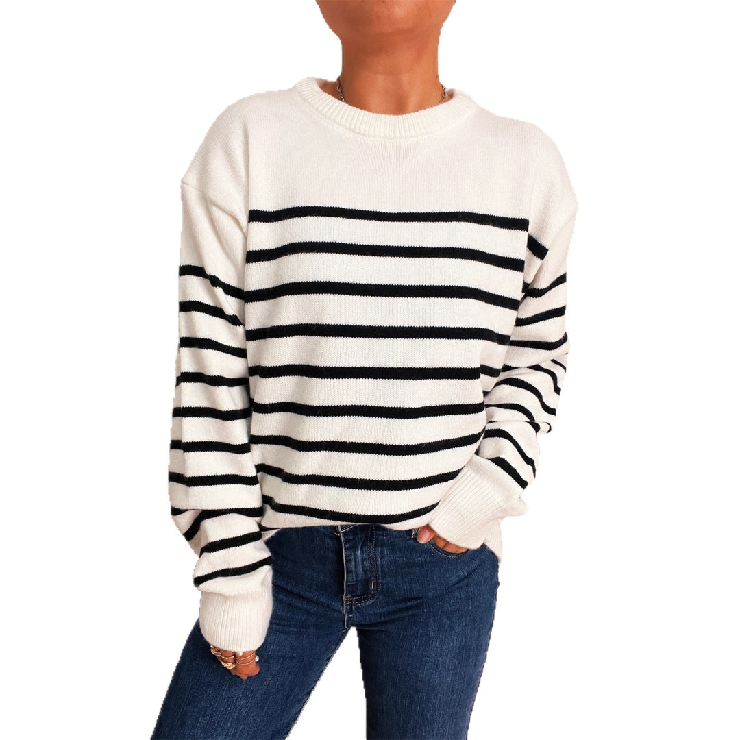 Damen lässiger gestreifter Pullover mit modernem Schnitt R&B