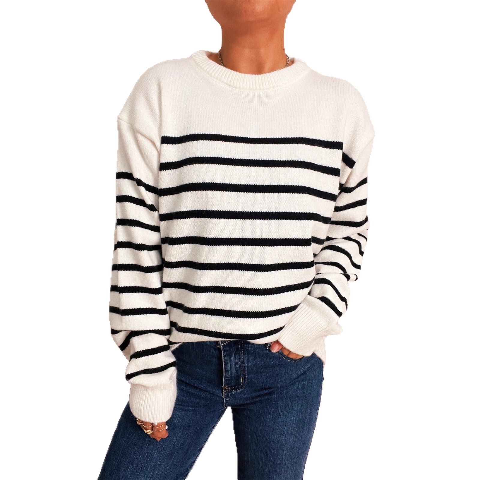 Damen lässiger gestreifter Pullover mit modernem Schnitt R&B