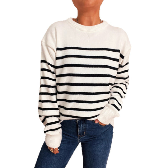 Damen lässiger gestreifter Pullover mit modernem Schnitt R&B