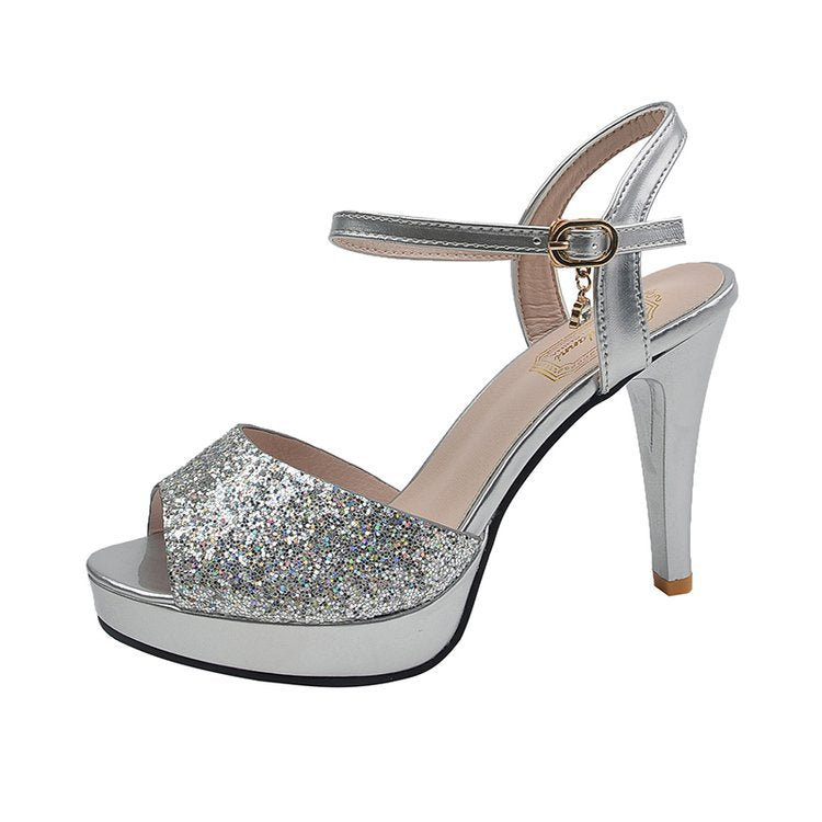 Damen glitzernde High Heelsandaletten mit elegantem Riemen