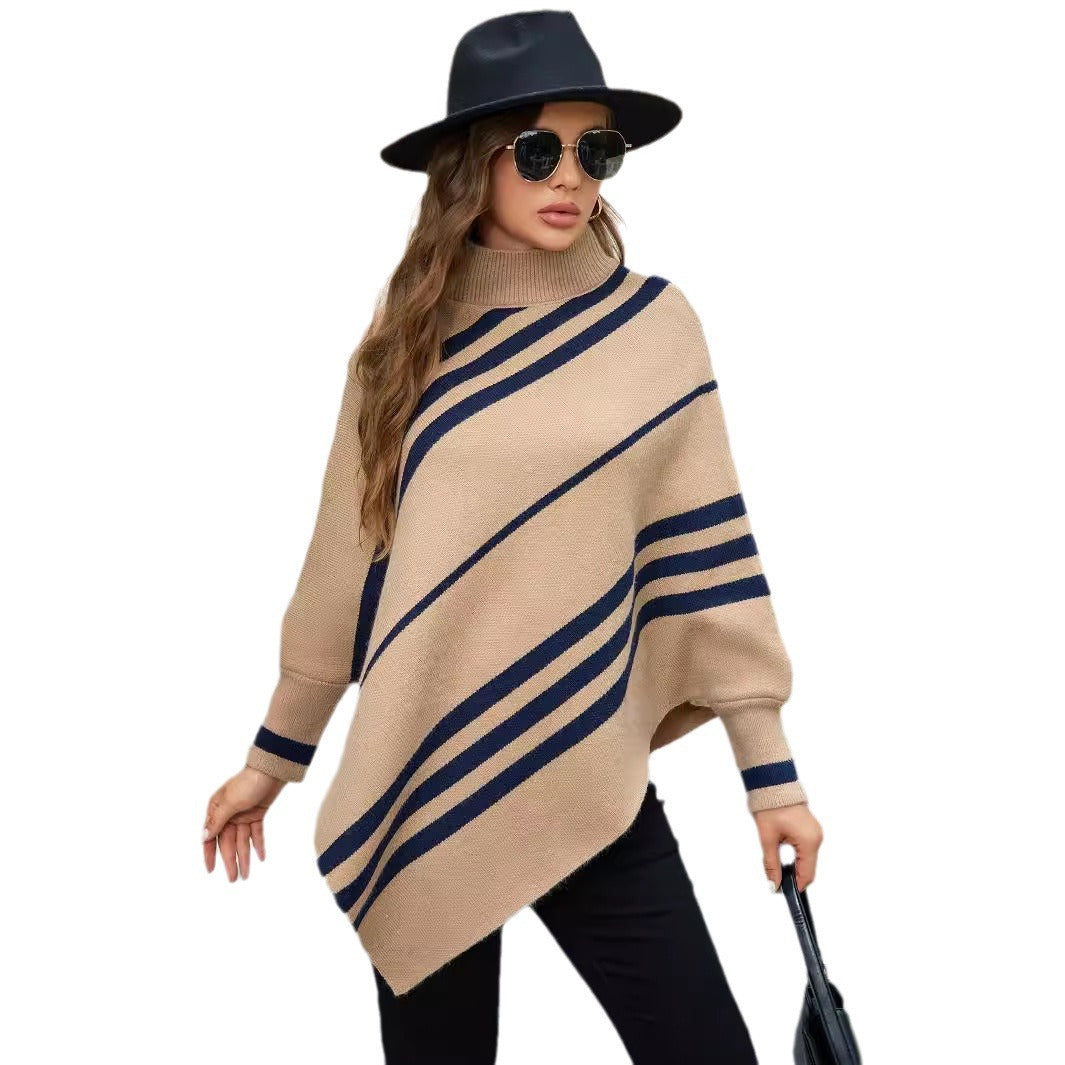 Damen Poncho mit modernen Streifen R&B