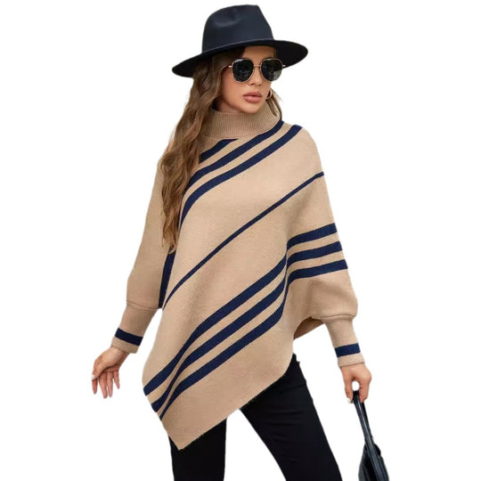 Damen Poncho mit modernen Streifen R&B