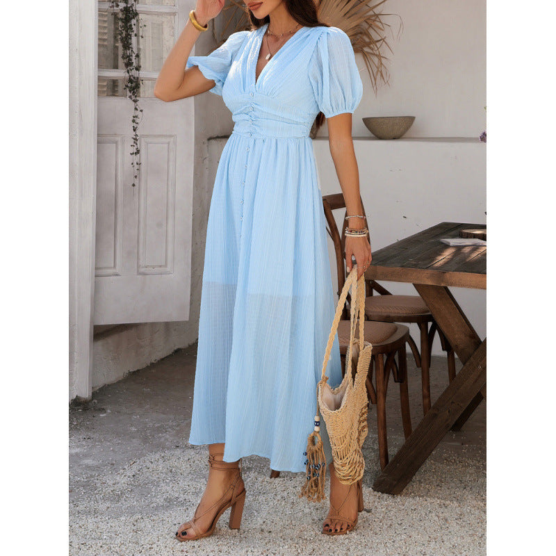 Damen Maxikleid mit raffinierten Puffärmeln und tailliertem Schnitt R&B
