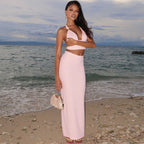 Damen Elegantes Zwei-Teiliges Set aus Crop-Top und Maxirock R&B