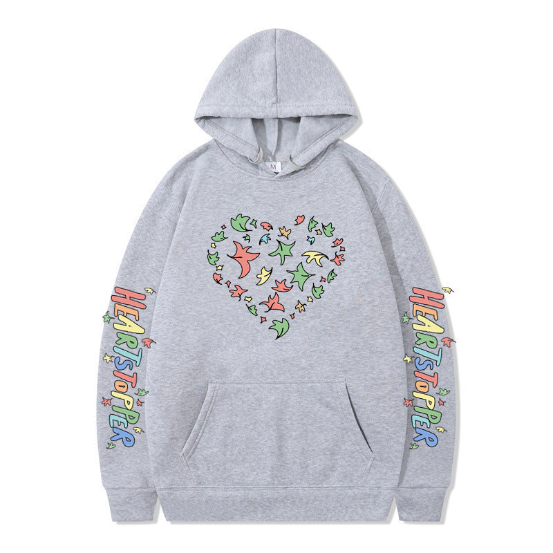 Damen Kapuzenpullover mit kreativem Herz- und Blattmotiv R&B