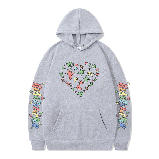 Damen Kapuzenpullover mit kreativem Herz- und Blattmotiv R&B