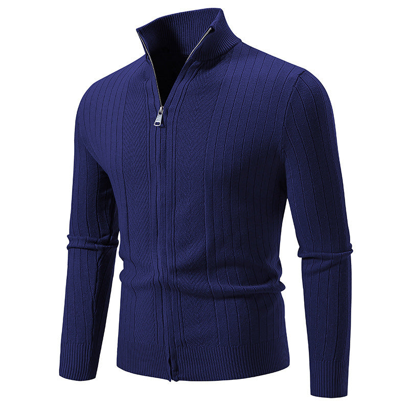 Herren stylische Strickjacke mit hohem Stehkragen und modischem Reißverschluss R&B