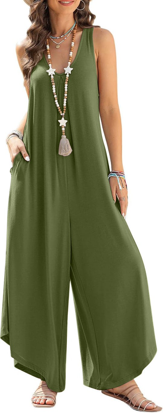 Damen luftiger Jumpsuit mit weitem Bein und praktischen Taschen R&B