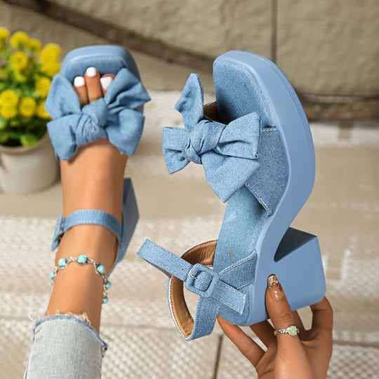 Damen Plattform-Sandalen mit verspieltem Schleifen-Detail und robustem Blockabsatz R&B