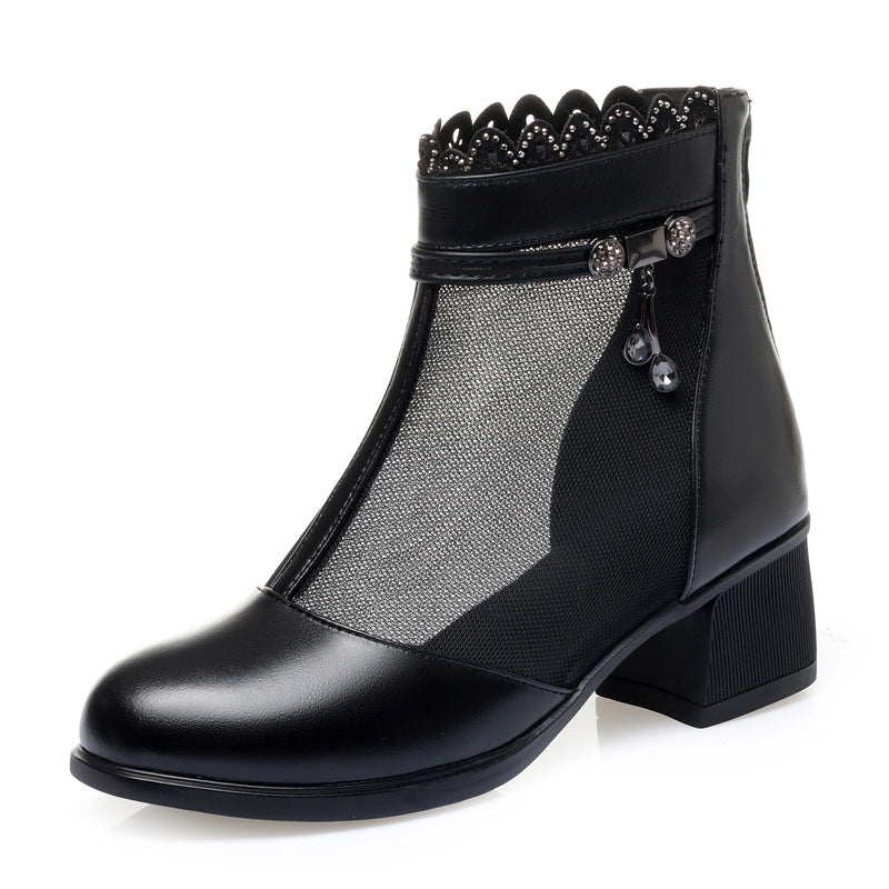 Damen Offene Stiefeletten mit elegantem Lochmuster und dekorativen Schmuckdetails R&B