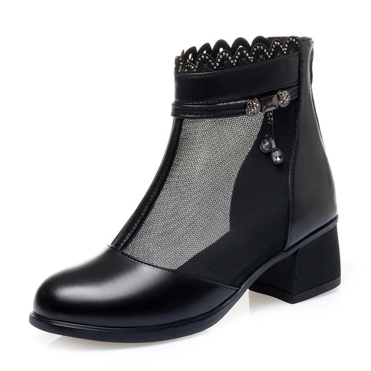 Damen Offene Stiefeletten mit elegantem Lochmuster und dekorativen Schmuckdetails R&B