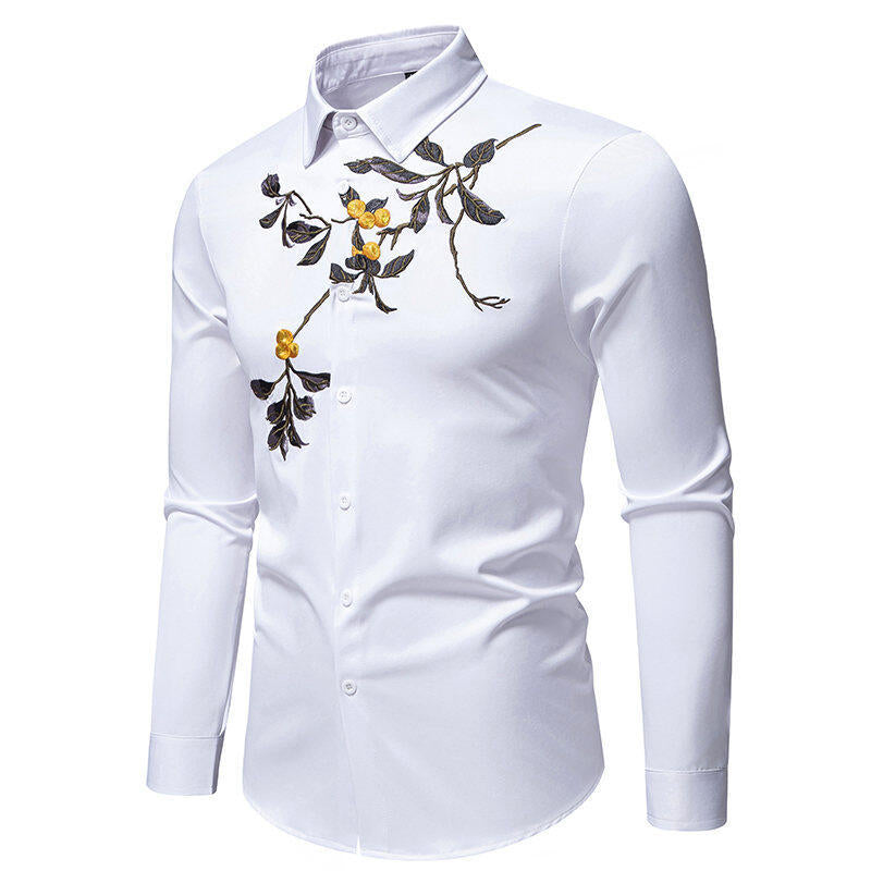 Herren Elegant besticktes Langarmhemd R&B