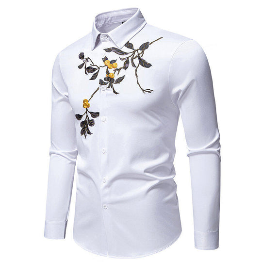 Herren Elegant besticktes Langarmhemd R&B