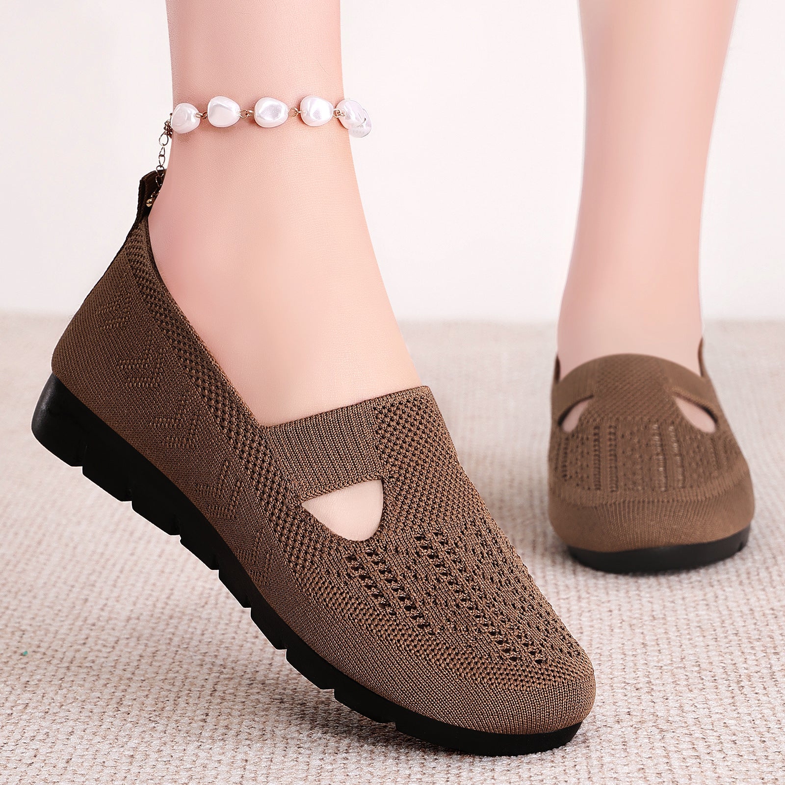 Damen Bequeme Slip-On Freizeitschuhe mit atmungsaktivem Strickdesign R&B
