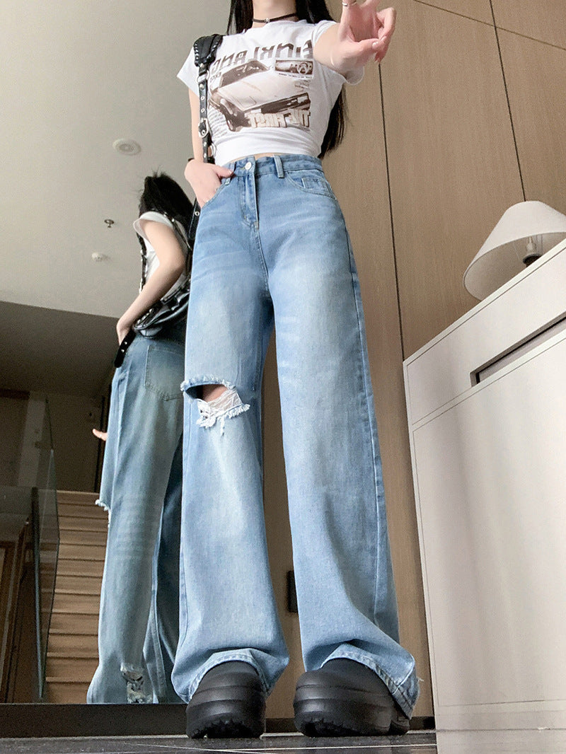 Damen Weit geschnittene Destroyed Jeans im lässigen Vintage-Stil R&B