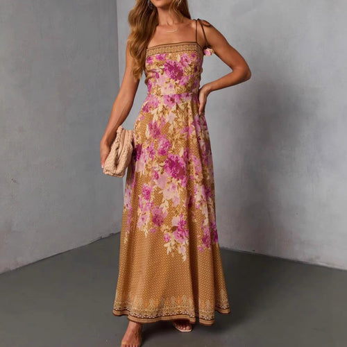 Damen Maxikleid im romantischen Bohemian-Stil mit floralen Akzenten und verstellbaren Trägern R&B