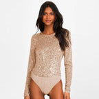 Damen Funktionsreicher Pailletten-Bodysuit mit langem Arm