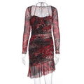 Damen figurbetontes Minimidi-Kleid mit transparentem Design und Blumenmuster R&B