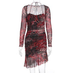Damen figurbetontes Minimidi-Kleid mit transparentem Design und Blumenmuster R&B