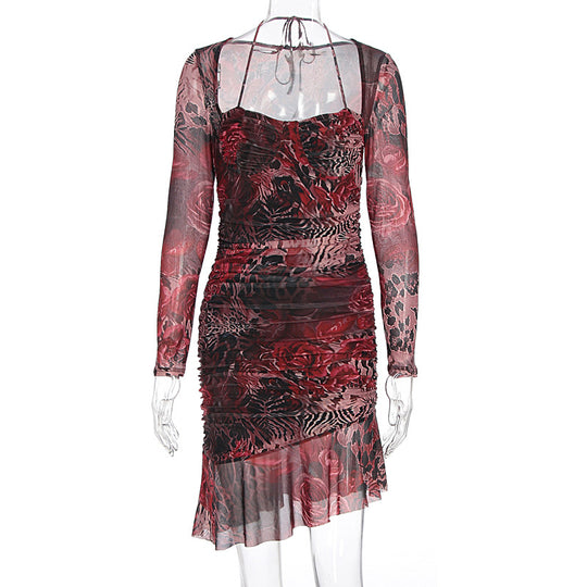 Damen figurbetontes Minimidi-Kleid mit transparentem Design und Blumenmuster R&B