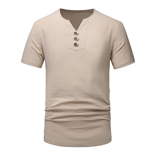 Herren Kurzarm-Henley-T-Shirt mit modernen Knopfdetails R&B