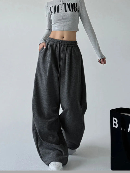Damen lässige weit geschnittene Jogginghose mit elastischem Bund und Kordelzug R&B
