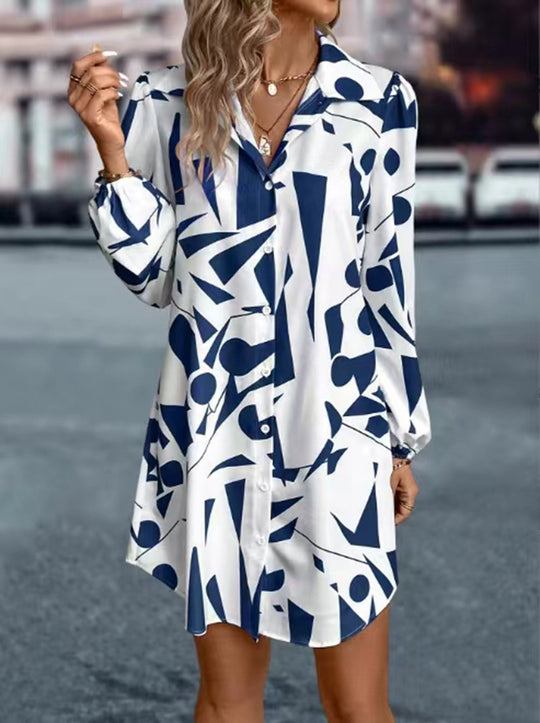 Damen Hemdblusenkleid mit modernem geometrischem Print Heidi-Mode