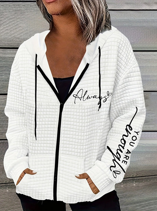 Damen nan oversized Kapuzenjacke mit Reißverschluss, handgeschriebener Typo-Applikation und Kontrast-Eingrifftaschen R&B