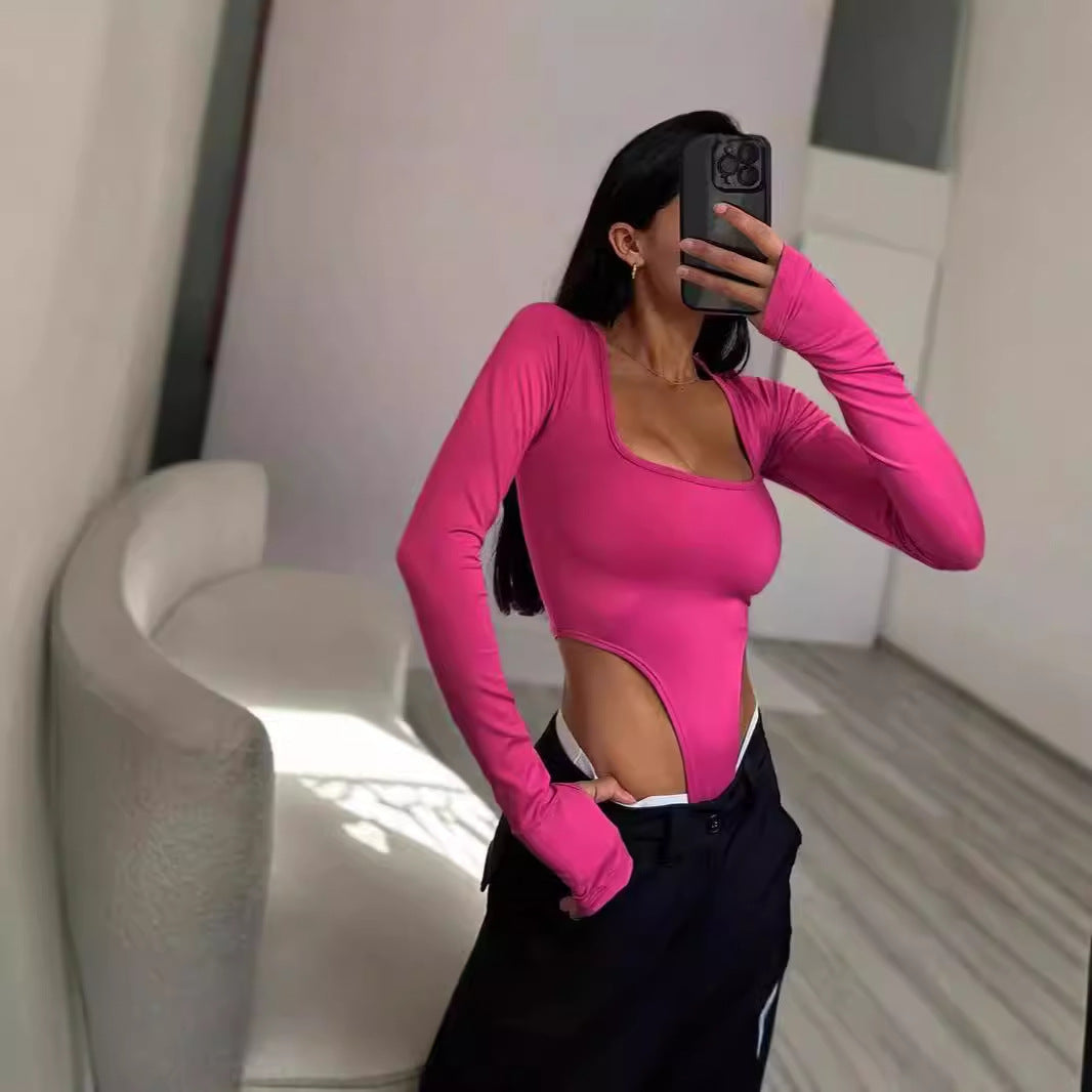 Damen Figurbetontes Bodysuit mit kreativen Cut-Out-Details und langen Ärmeln R&B