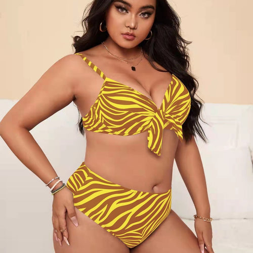 Damen Bikini-Set mit modischem Zebra-Muster und verstellbarem Knoten R&B