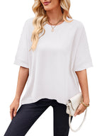 Damen lässiges Oversized T-Shirt mit seitlichen Schlitzen und umgeschlagenen Ärmeln R&B