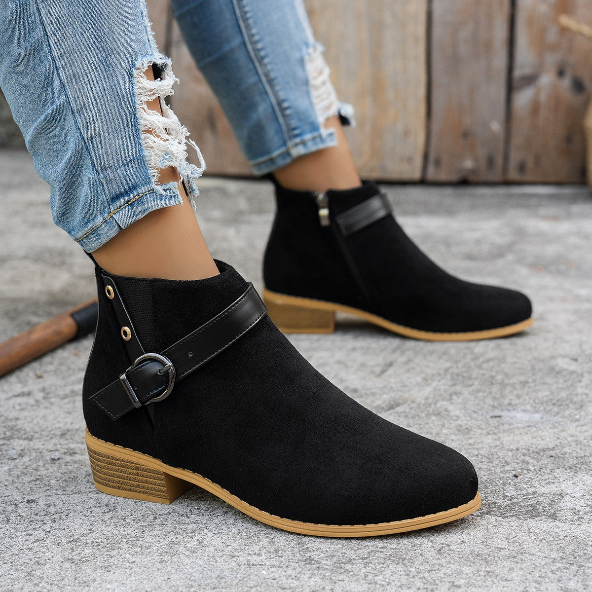 Damen modische Stiefeletten mit elegantem Riemen und rutschfester Sohle