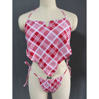 Damen Crop-Top Bikini mit asymmetrischem Schnitt und modischem Karomuster R&B