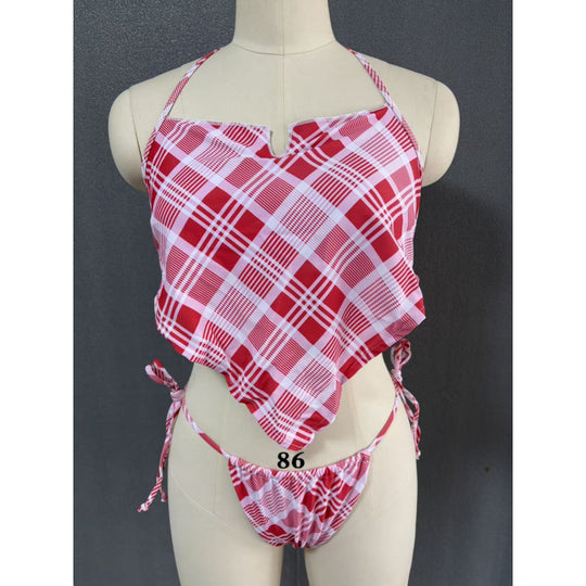 Damen Crop-Top Bikini mit asymmetrischem Schnitt und modischem Karomuster R&B
