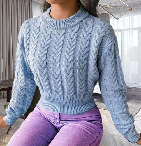 Damen Grobstrickpullover im Crop-Design mit Zopfstrickmuster R&B