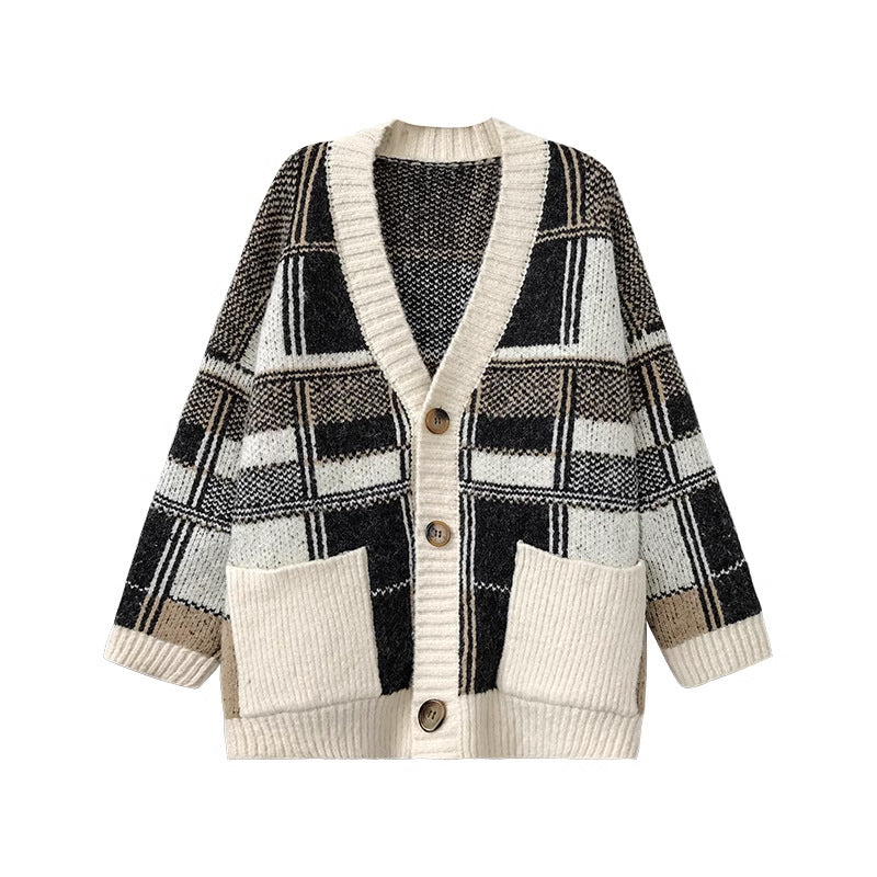 Damen Modischer Oversized Cardigan mit Karomuster R&B