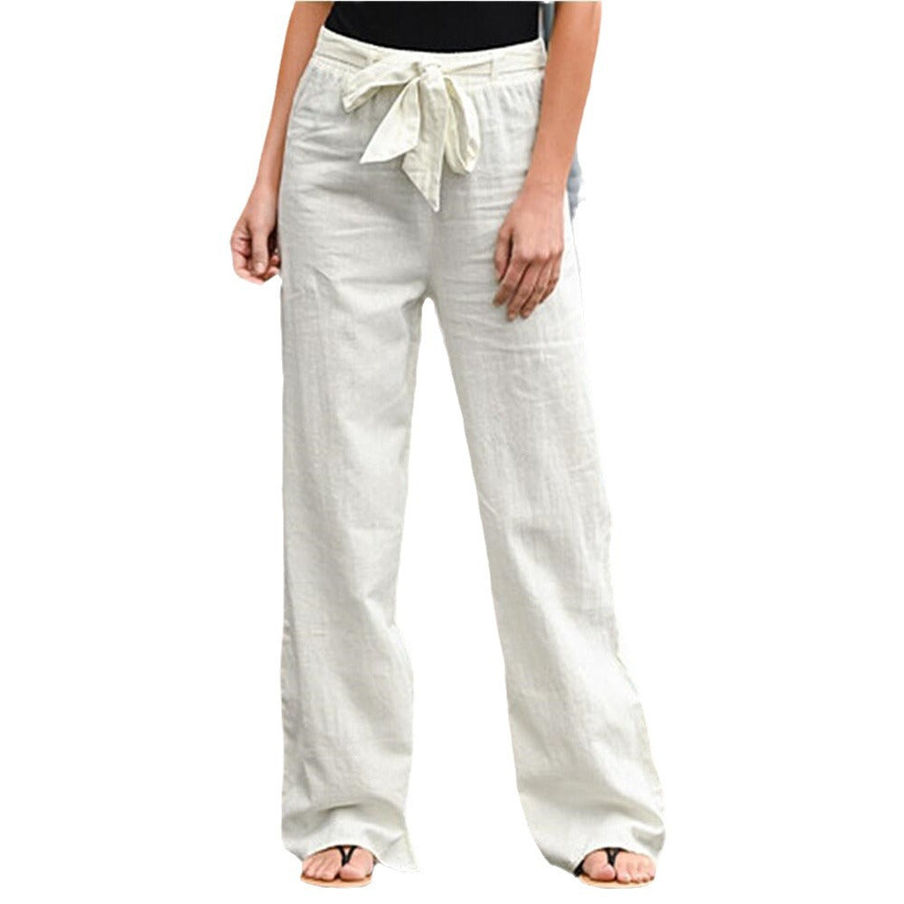 Damen nan weite Leinenhose mit Tunnelzugbund, geradem Bein und Eingrifftaschen R&B